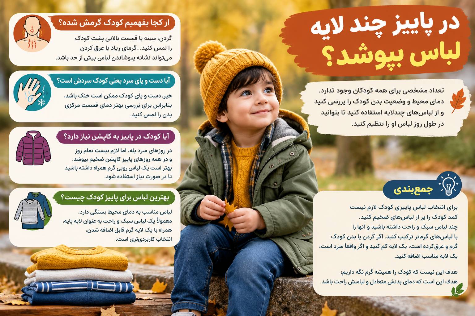 لباس پاییزی کودک را چطور انتخاب کنیم که نه سردش شود نه عرق کند؟