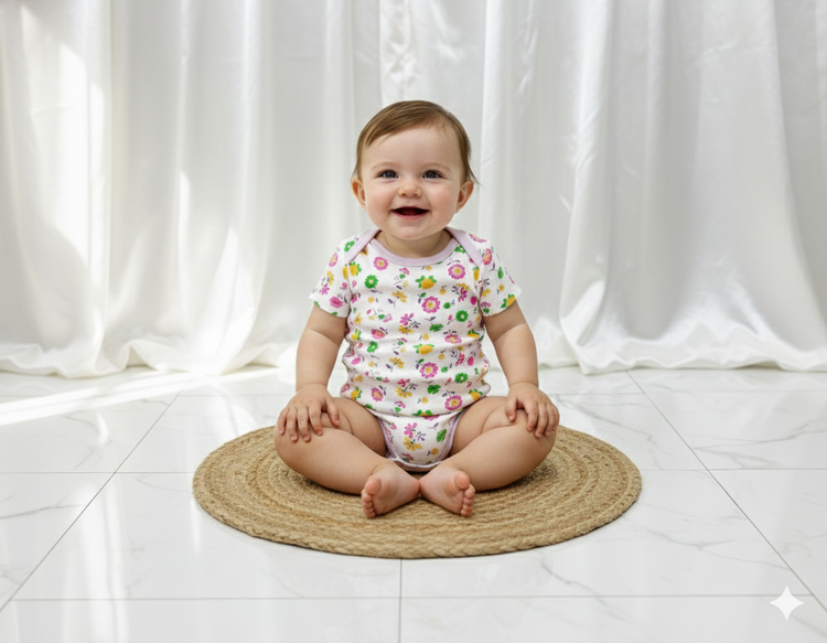 بادی زیردکمه وارداتی گل گلی مناسب سیسمونی